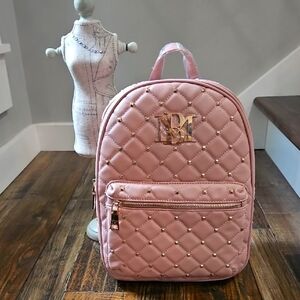 New Badgley Mischka Elegant Pink‎ Diamond Quilted Backpack With Gold Studs